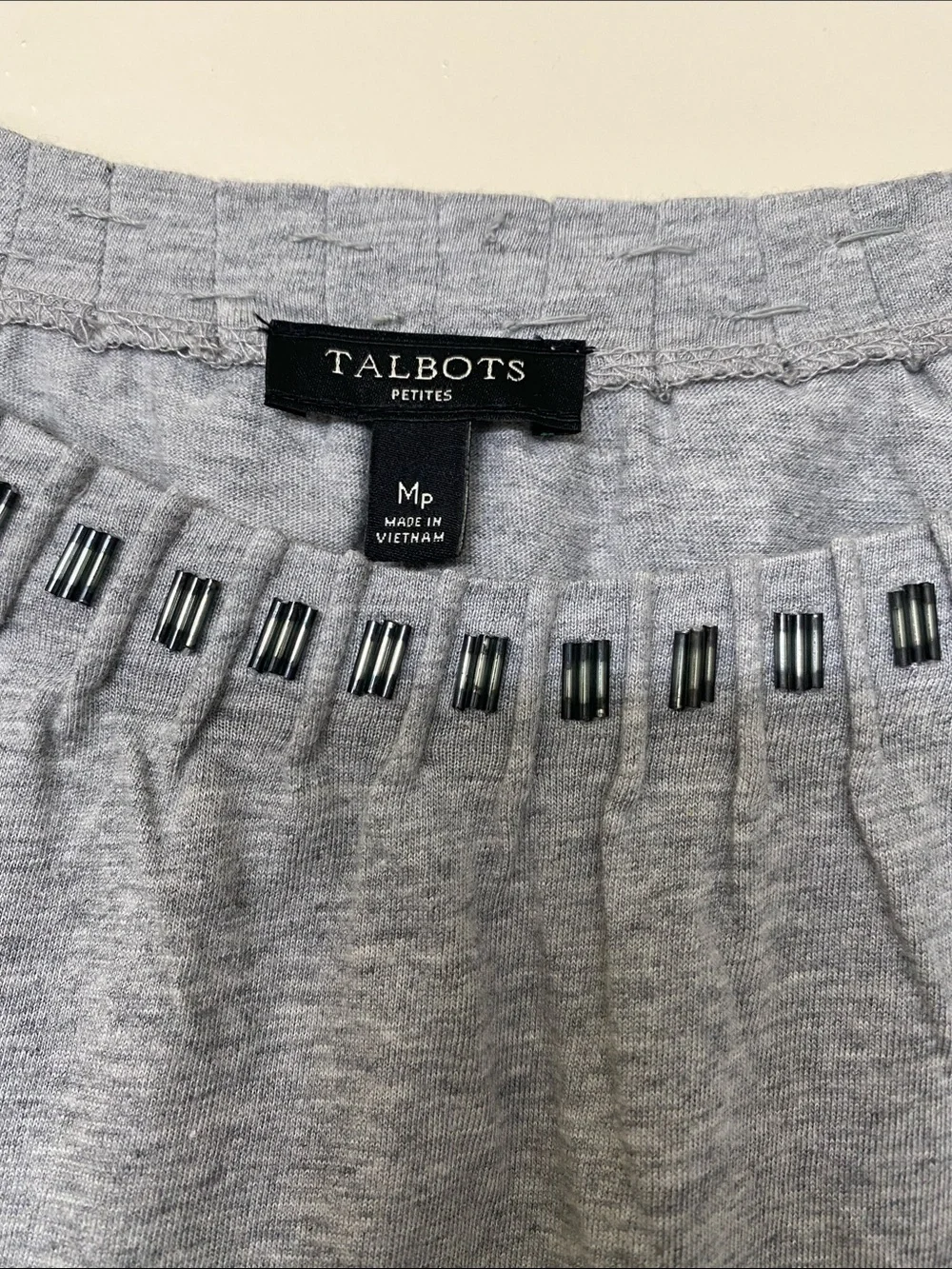 Talbots Heather Gray Long-Sleeve Top with Embellished Scoop Neck - Picture 2 of 4